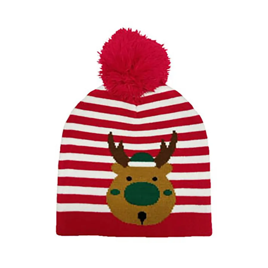 Striped Valentine Pom Pom Beanie Hat For Winter - Assorted — wholesale Seasonal & Holiday by the case