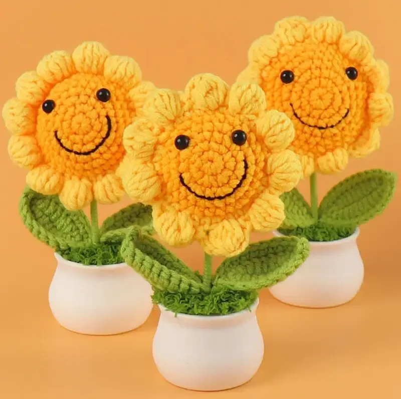 Crochet Sunflower Pot Knitted Flower Decorative Gift forHome — wholesale Home & Décor by the case