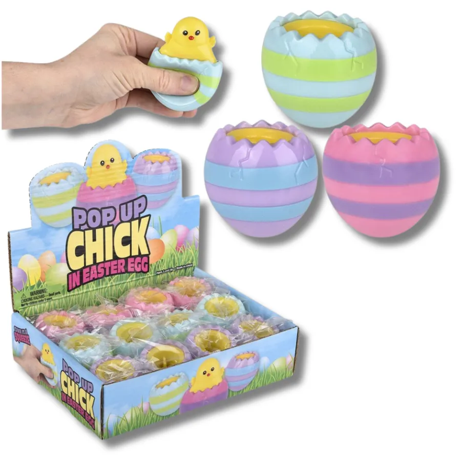 Easter Hatching Chick Squeezy Pop Up Kids Toy- Assorted — wholesale Seasonal & Holiday by the case