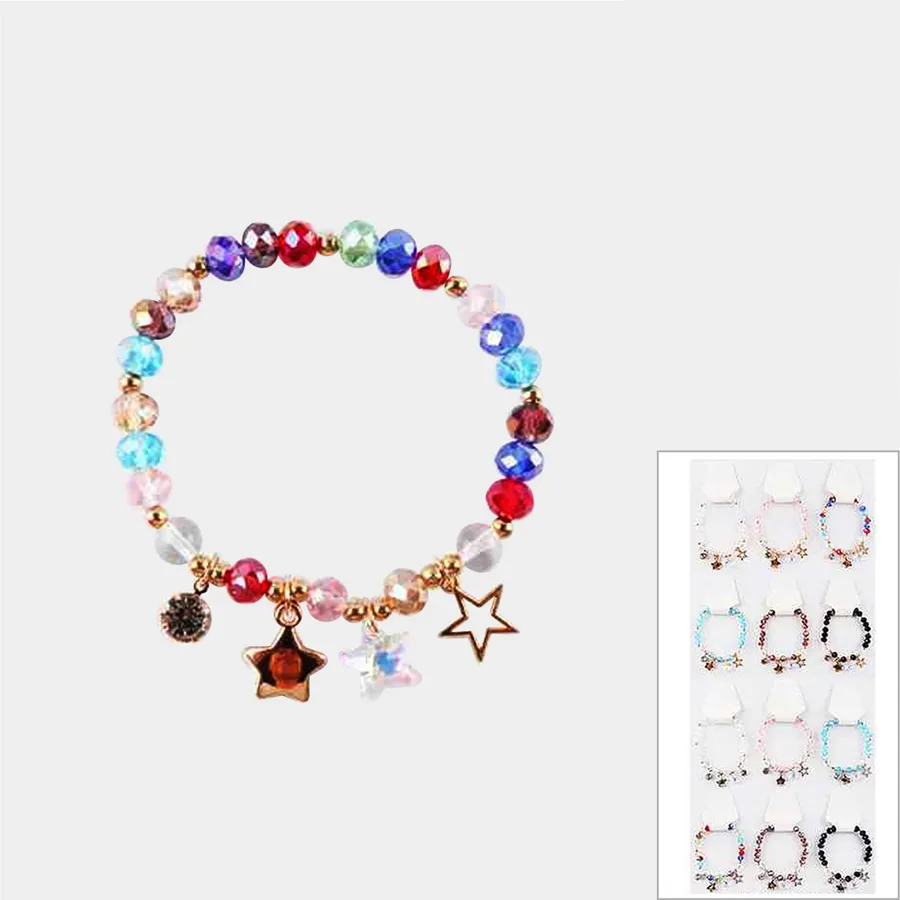 Heart Charm Beaded Stretch Bracelets For Kids - Assorted — wholesale Keychains & Charms by the case