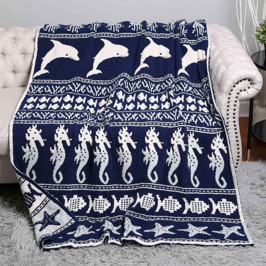 Dolphin Patterned Reversible Throw Blanket — wholesale Home & Décor by the case