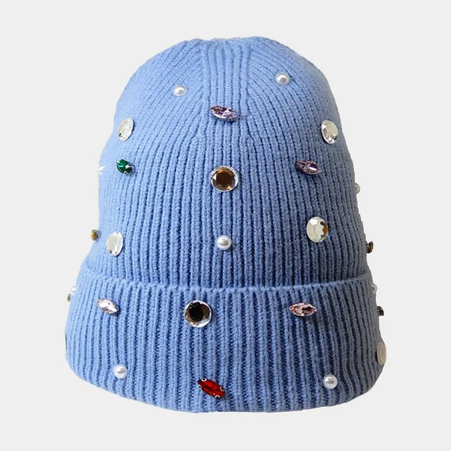 Jewel Embellished Knit Beanie Hat - Assorted — wholesale Apparel & Accessories by the case