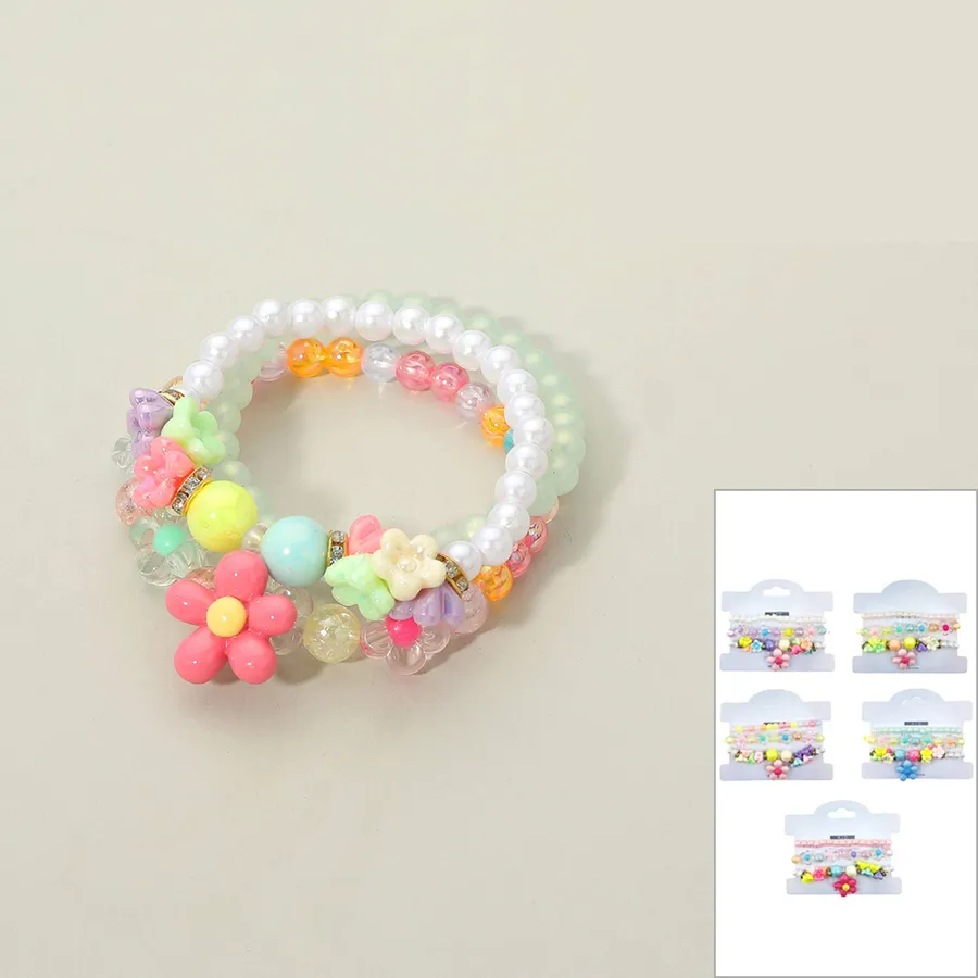 Flower Pearl Beaded Multi Layered Bracelet - Assorted — wholesale Apparel & Accessories by the case
