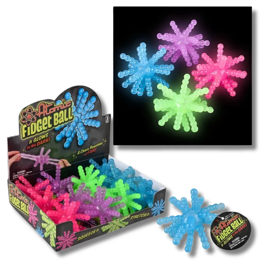Glow In Dark Atomic Ball Fidget Kids Toy- Assorted — wholesale Fidgets & Sensory by the case