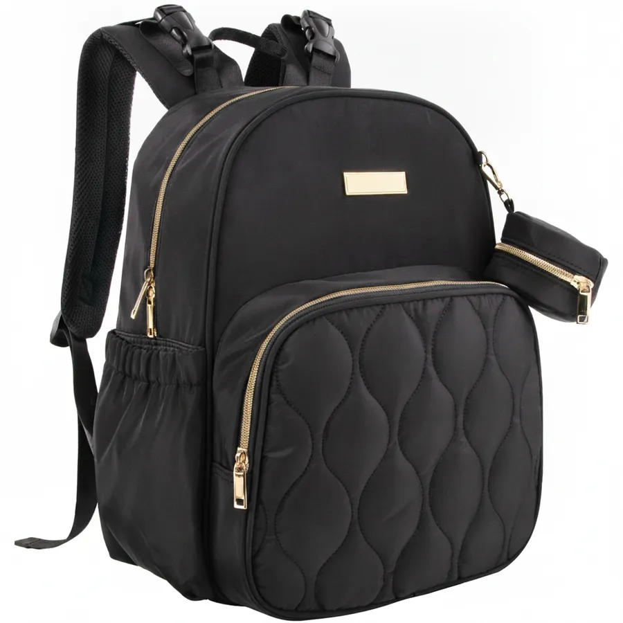 Quilted Diaper Bag Backpack with Changing Pad & Pacifier Pouch - Black Multi-Functional Baby Travel Bag — wholesale Bags & Backpacks by the case