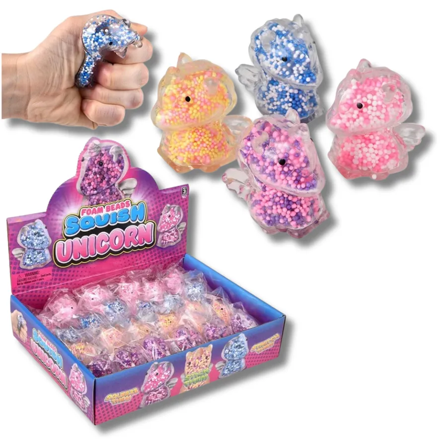Mini Squeezy Foam Bead Unicorn Kids Toy- Assorted — wholesale Toys & Games by the case