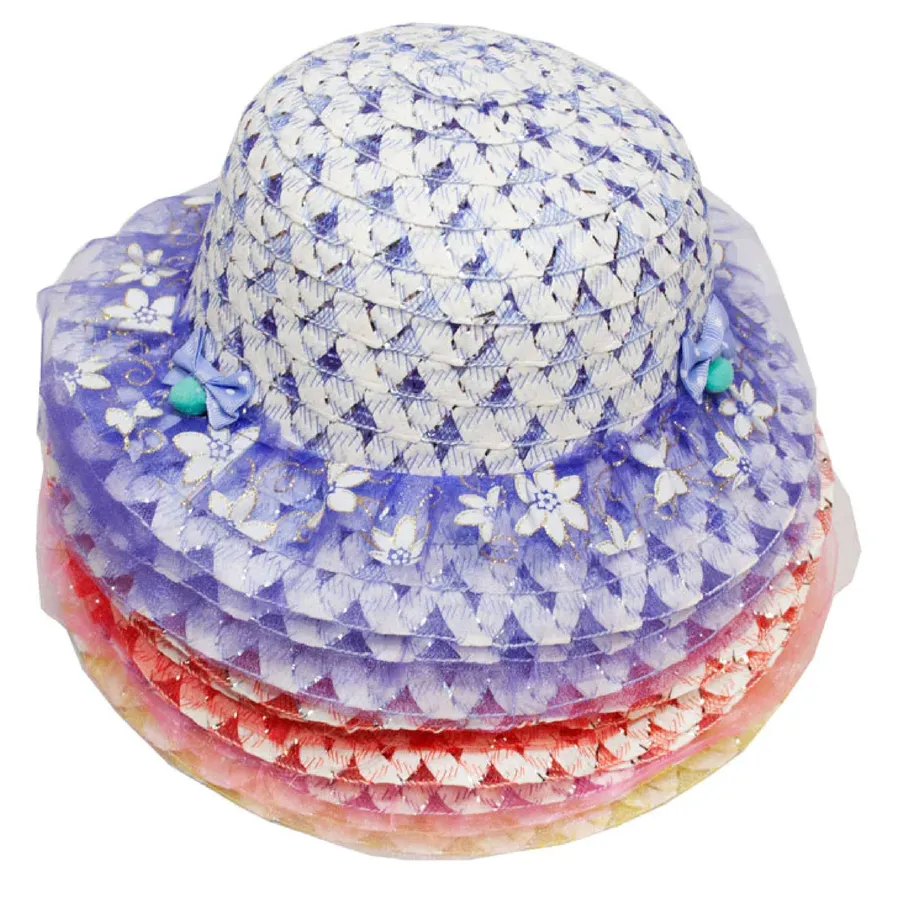 Girls Straw Hat w/ Bow Ties - Wide Brim — wholesale Apparel & Accessories by the case