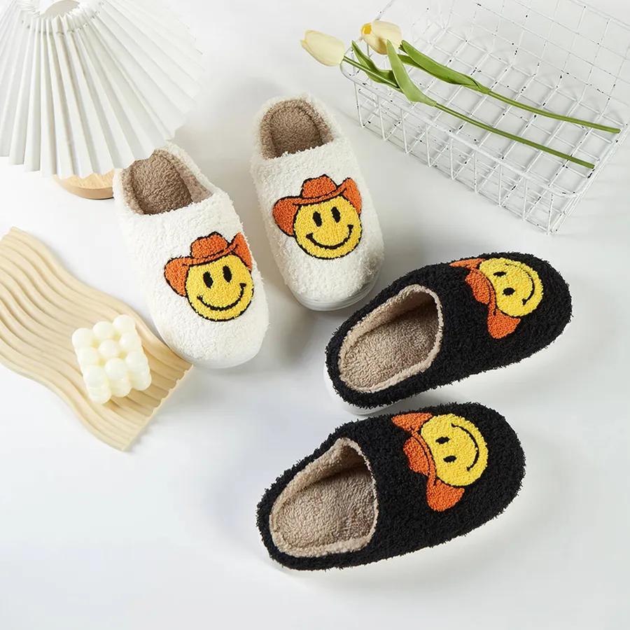 Cowboy Hat Smile Soft Floor Slippers - Assorted — wholesale Apparel & Accessories by the case