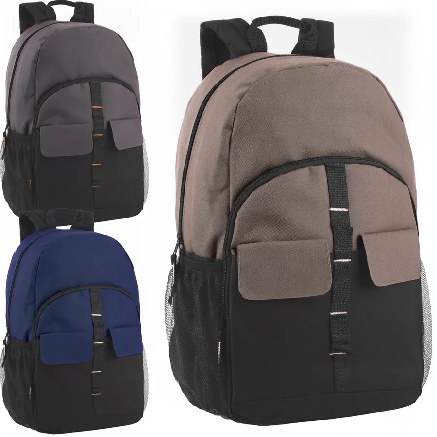 18-Inch Double Flap Daisy Chain Backpack - Classic Utility School Bookbag & Outdoor Daypack — wholesale Bags & Backpacks by the case