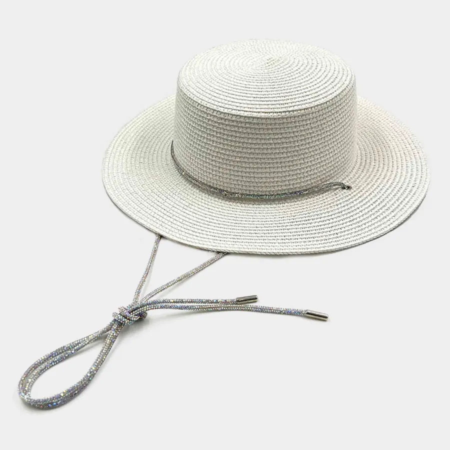 Bling Chin Tie Straw Sun Hat - Assorted — wholesale Apparel & Accessories by the case
