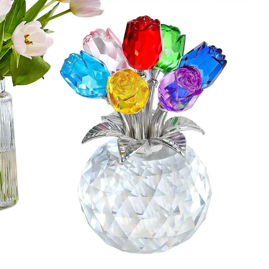 Coloured Crystal Rose in Vase – Mother’s Day Gift — wholesale Home & Décor by the case