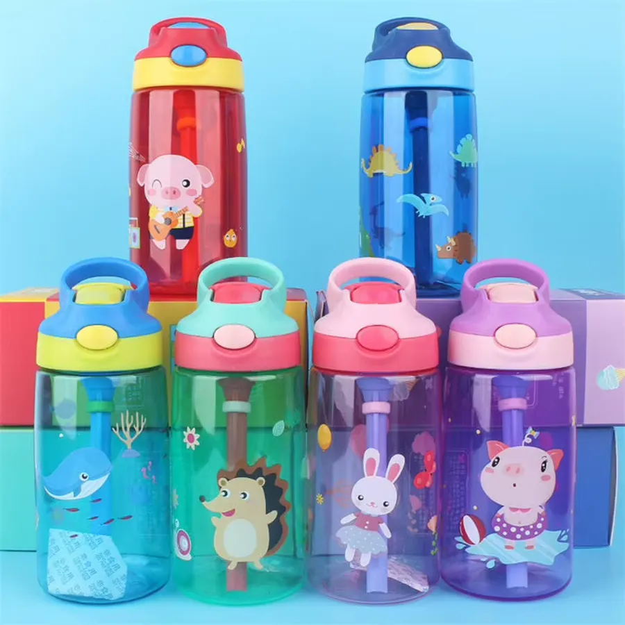 Colorful Kids Plastic Water Bottle With Straw & Handle — wholesale Kitchen & Drinkware by the case