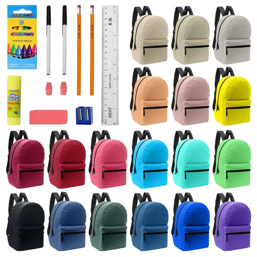 Back to School 17 Inch Backpack and Supply Kit Set -Assorted — wholesale Bags & Backpacks by the case