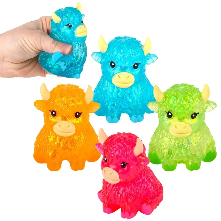 Glitter Squishy Highland Cow Kids Toy - Assorted — wholesale Plush & Squishies by the case