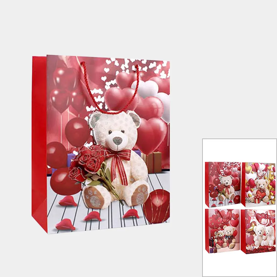 Teddy Bear Printed Gift Bags For Valentine - Assorted — wholesale Seasonal & Holiday by the case
