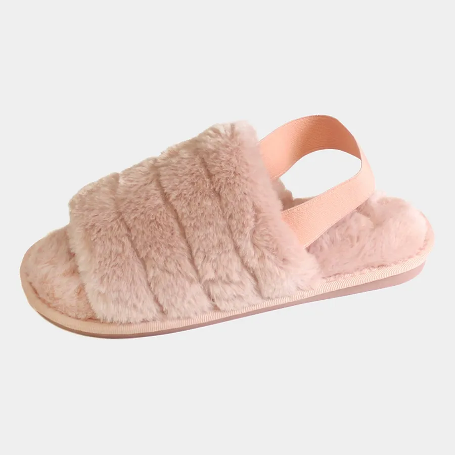 Fuzzy Faux Fur Elastic Slingback Strap Slippers - Assorted — wholesale More Wholesale Goods by the case