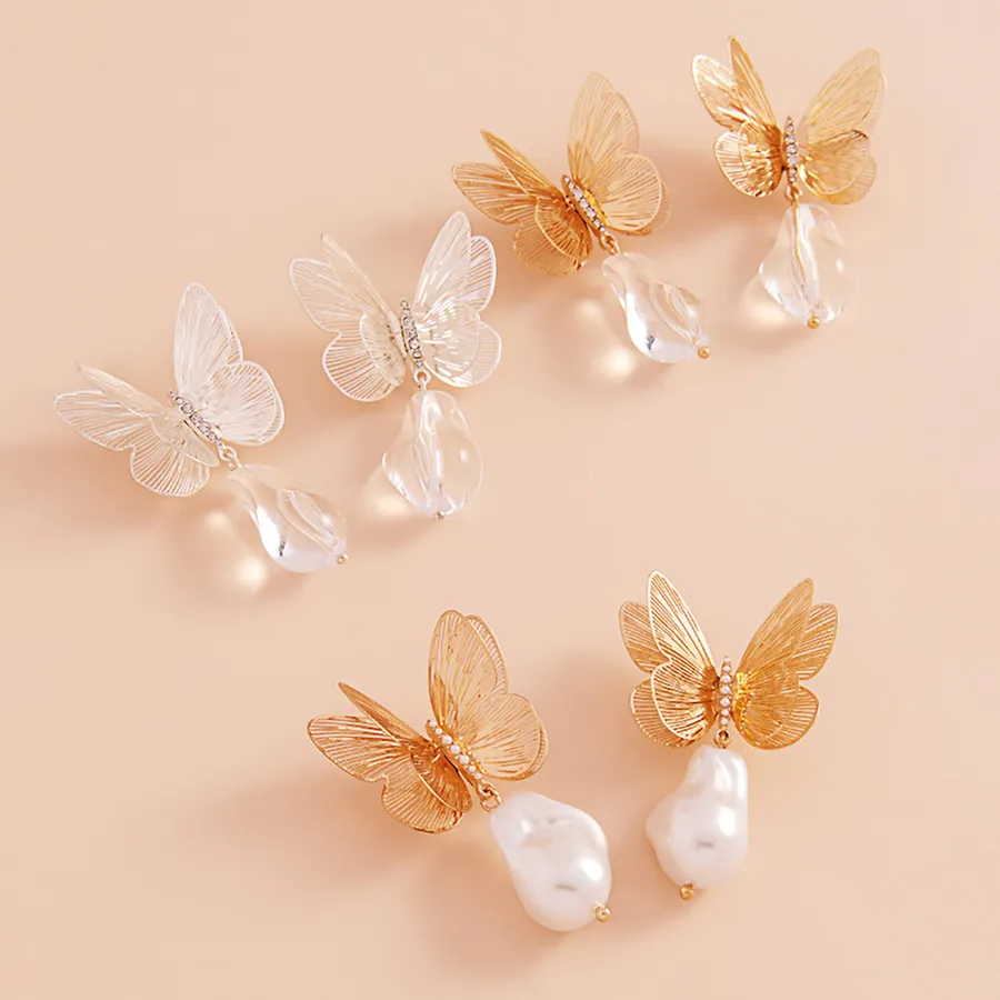 Stone Pointed Metal Butterfly Dangle Earrings - Assorted — wholesale Apparel & Accessories by the case