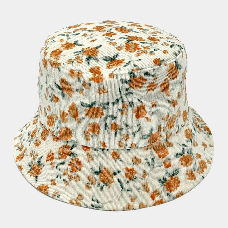Floral Printed Corduroy Bucket Hat- Assorted — wholesale Apparel & Accessories by the case