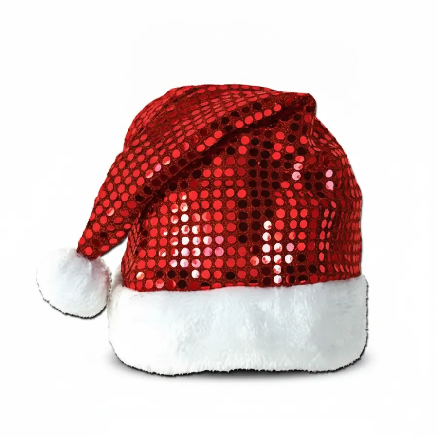 Red Sequin Santa Hat - Festive Christmas Decor and Holiday Tabletop Accent — wholesale Seasonal & Holiday by the case
