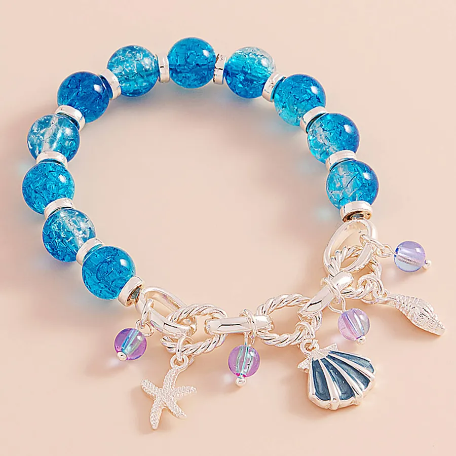 Sea Shell Metal Starfish Beads Charm Bracelet For Women's — wholesale Keychains & Charms by the case