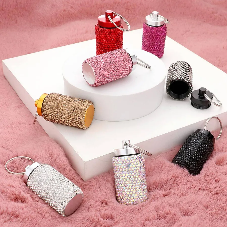 Portable Pill Case Bling Keychain Home Decor — wholesale Keychains & Charms by the case