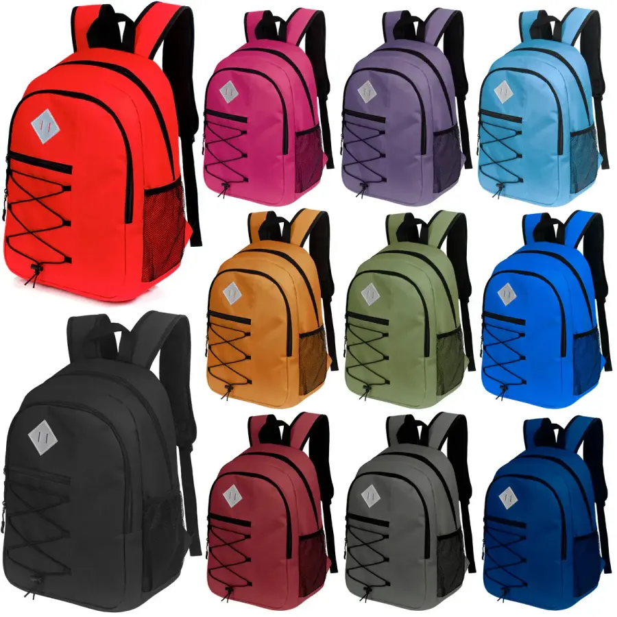 18" Deluxe Bungee Wholesale Backpack with Pocket — wholesale Bags & Backpacks by the case
