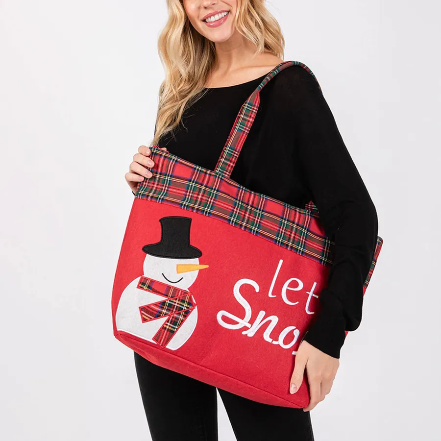 Check Patterned Snowman Valentine Tote Bag — wholesale Seasonal & Holiday by the case