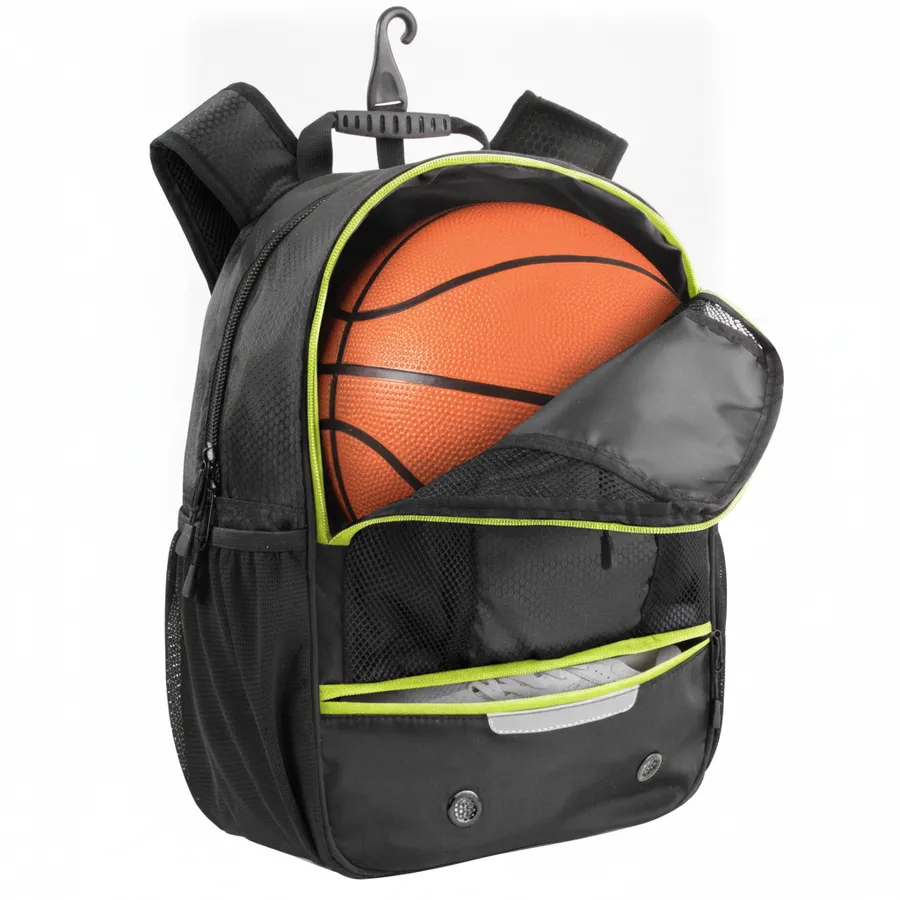 Sports Backpack with Ball and Shoe Compartment - Black Athletic Travel and Everyday Bag — wholesale Bags & Backpacks by the case