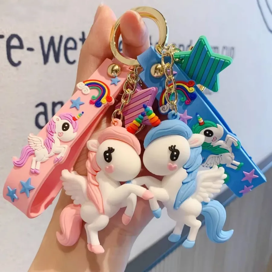 Cute Cartoon Rainbow Unicorn Pendant Keychain - Assorted — wholesale Keychains & Charms by the case