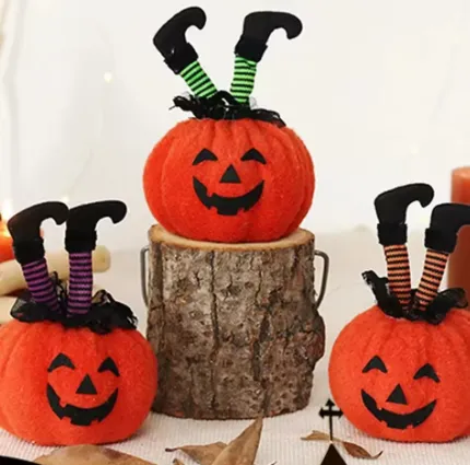Witch Boots Legs & Pumpkin Plush Halloween Table Decor — wholesale Plush & Squishies by the case