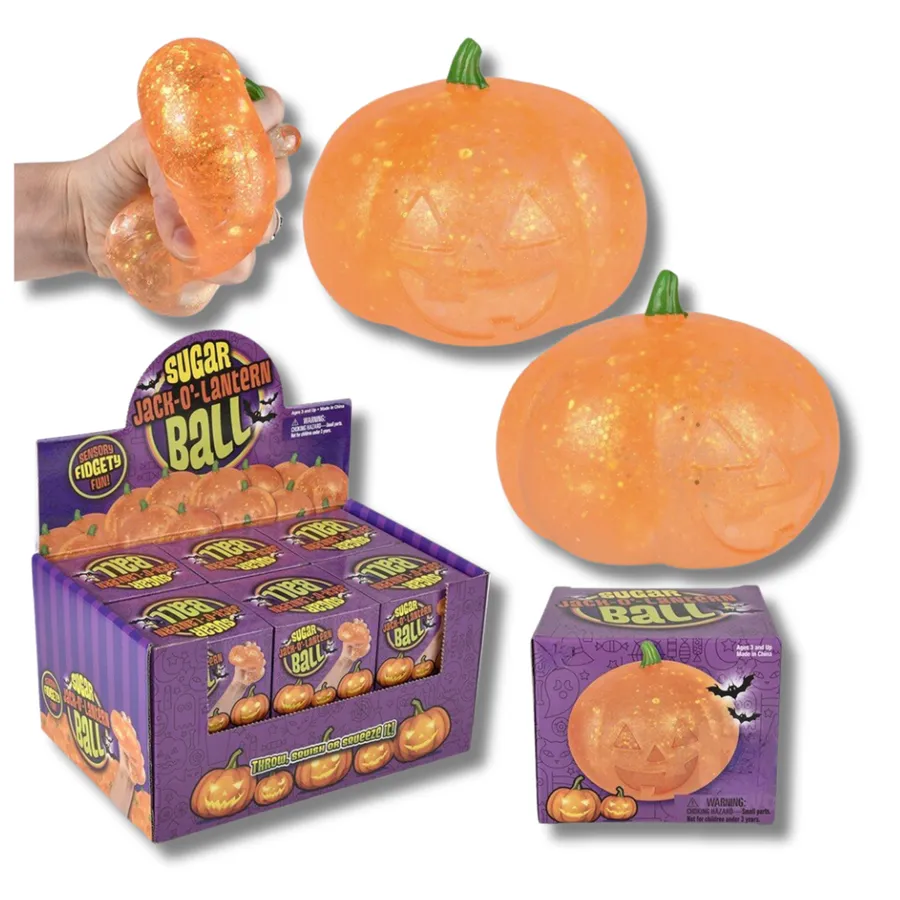 Stress Relief Jack O Lantern Squeezy Sugar Ball For Kids — wholesale Fidgets & Sensory by the case