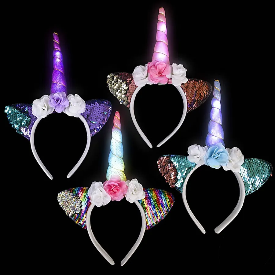 Unicorn Light-Up Flower Headband For Kids - Assorted — wholesale Apparel & Accessories by the case