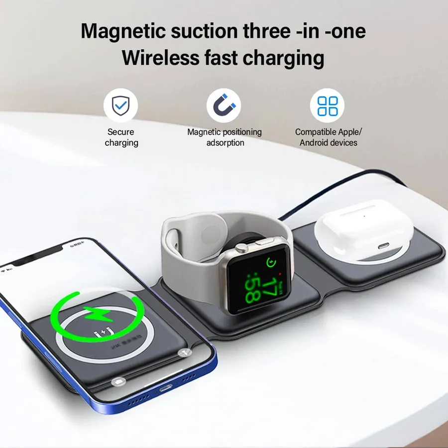 3in1 Wireless Magnetic Foldable Mat Charger For Iphones — wholesale Tech & Gadgets by the case