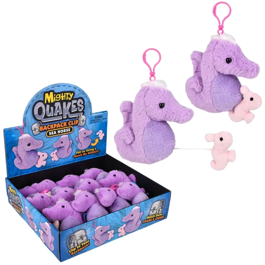 Seahorse Backpack Clip Mighty Quakes Plush Toy — wholesale Plush & Squishies by the case