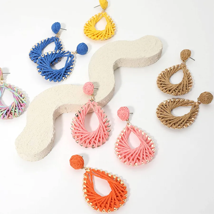 Raffia Wrapped Teardrop Dangle Earrings - Assorted — wholesale Apparel & Accessories by the case