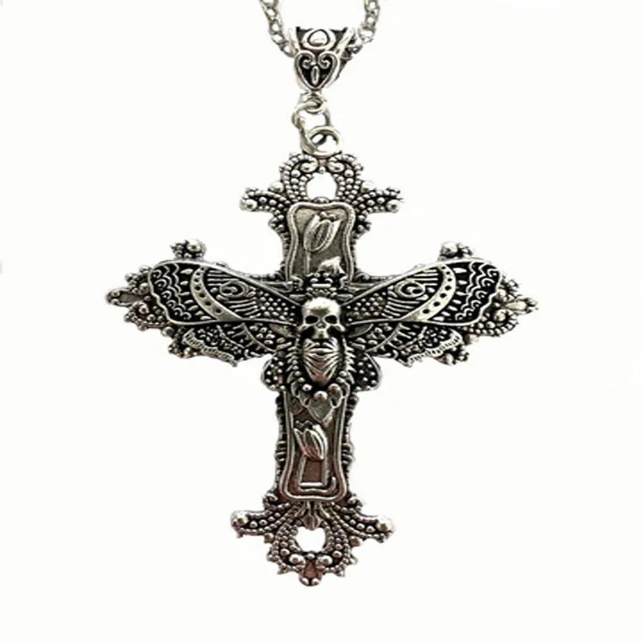 Easter Moth Skull Cross Metal Necklace For Valentine — wholesale Seasonal & Holiday by the case