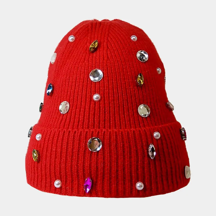 Pearl Embellished Knit Beanie Hat For Women's - Assorted — wholesale Apparel & Accessories by the case