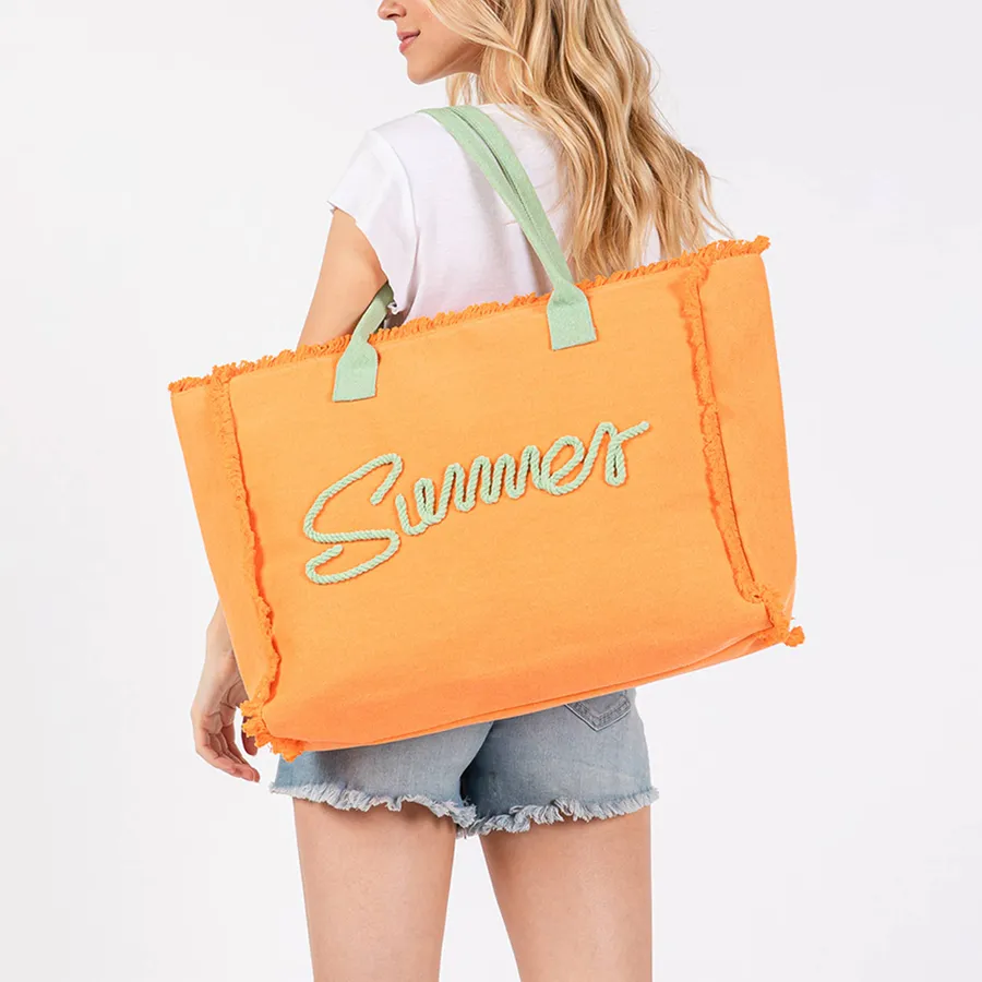 Rope Handle Fringe Canvas Tote Bag For Women's - Assorted — wholesale Bags & Backpacks by the case