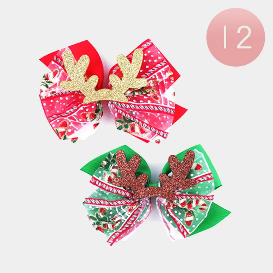 Glittered Rudolph Antlers Hair Clips Festive Christmas — wholesale Seasonal & Holiday by the case