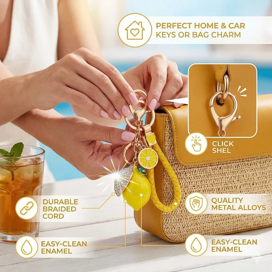 Rhinestone Lemon Keychain – Cute Sparkle Bag Charm — wholesale Keychains & Charms by the case