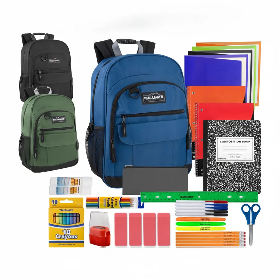Kids 18-Inch Double Pocket Front Flap Backpack with School Supply Kit — wholesale Bags & Backpacks by the case