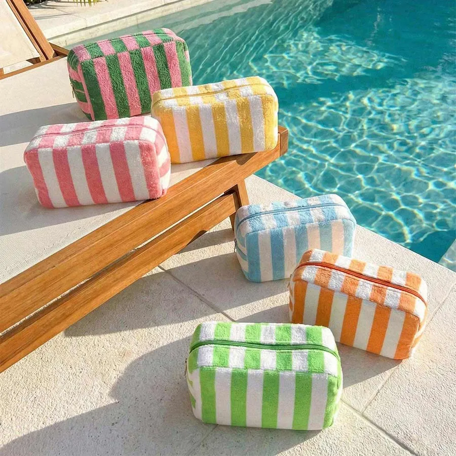 Striped Cosmetic Make Up & Pouch Bag- Assorted — wholesale Bags & Backpacks by the case
