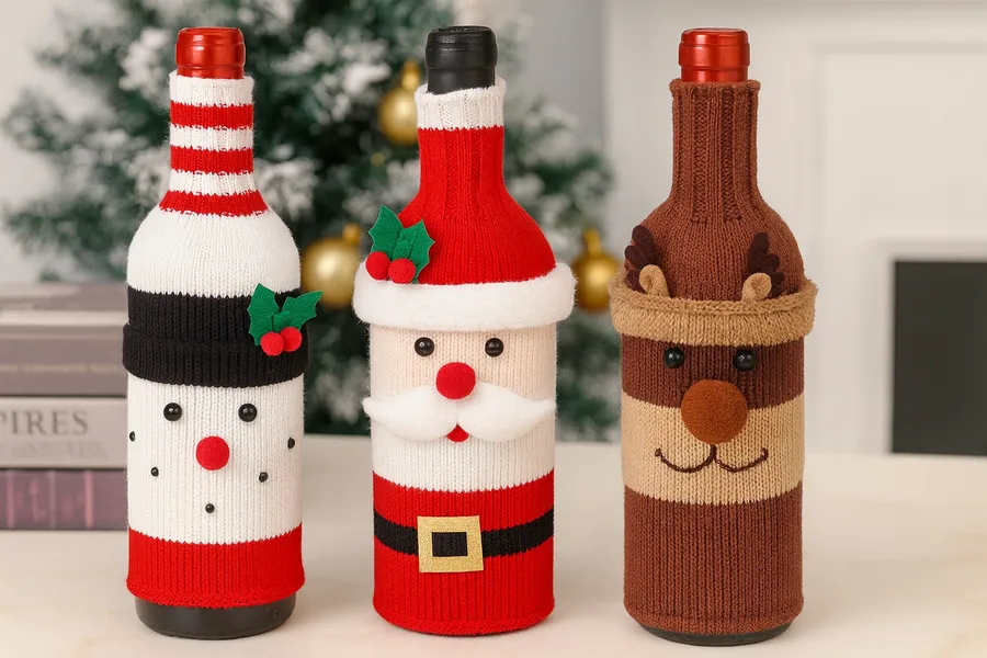 Christmas Santa & Snowman Wine Bottle Cover Set — wholesale Seasonal & Holiday by the case