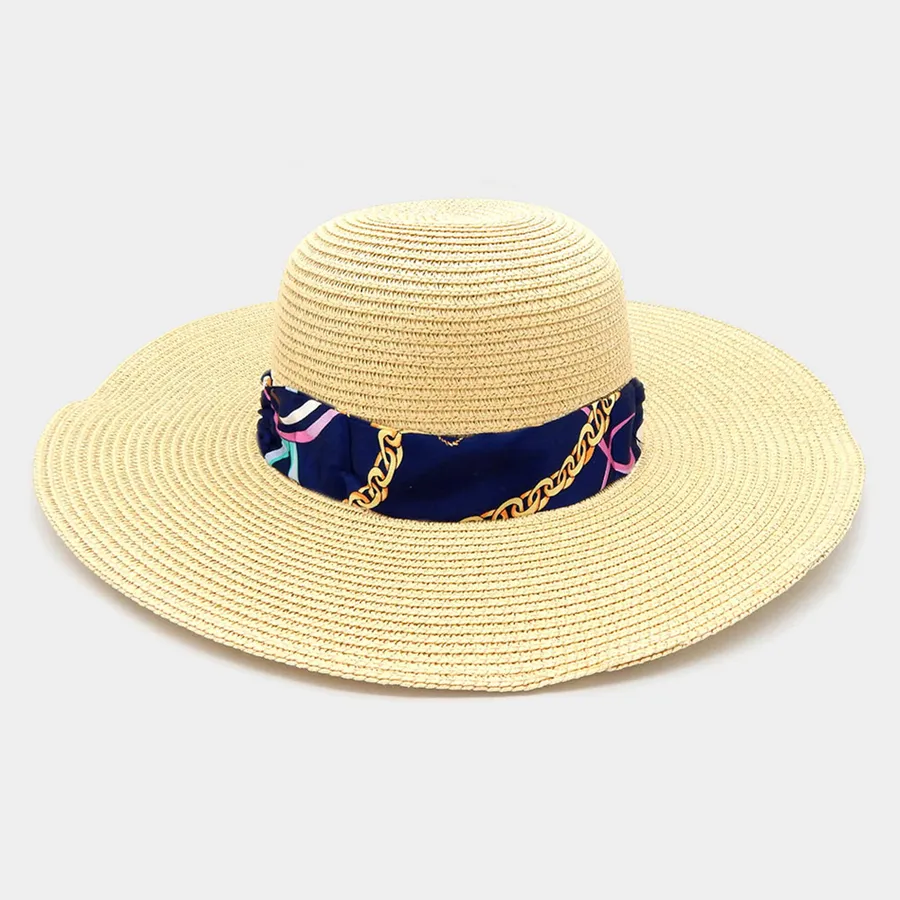 Wide Brim Printed Silk Fabric Straw Hat - Assorted — wholesale Apparel & Accessories by the case