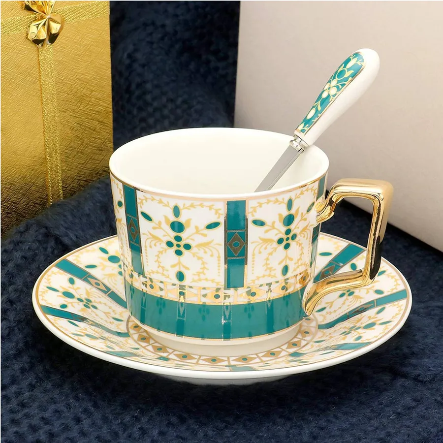 Geometric Patterned Tea Mug Cup & Saucer Home Décor — wholesale Kitchen & Drinkware by the case