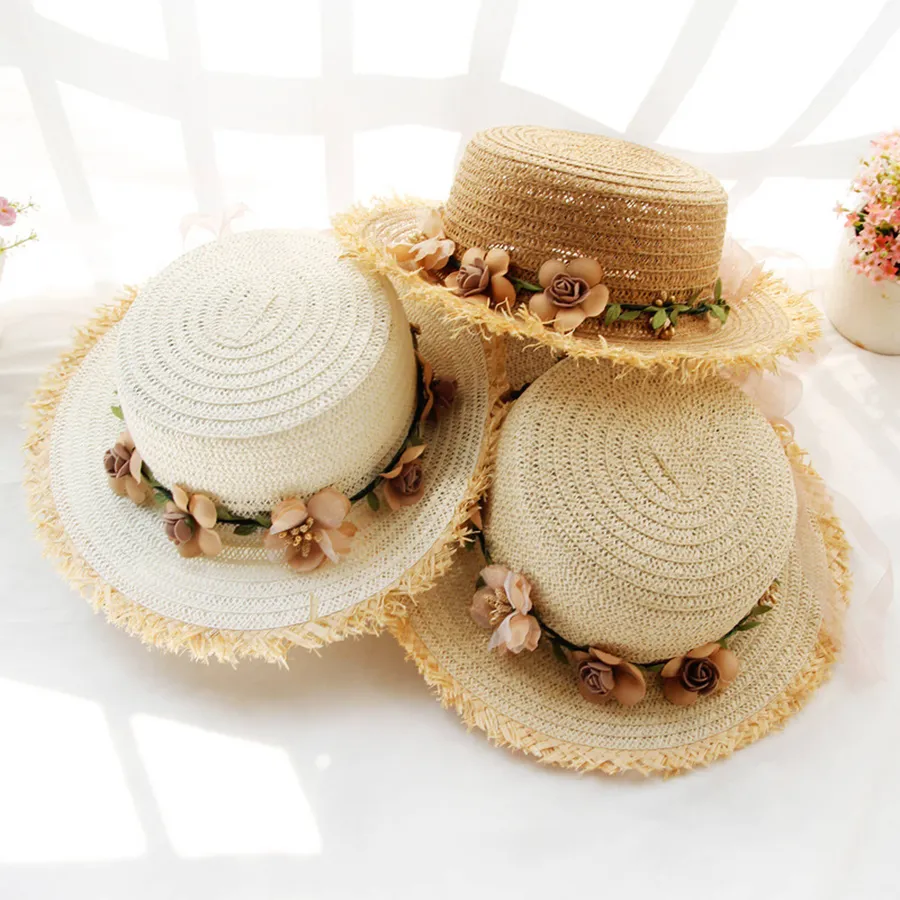 Handmade Flower Pointed Wide Brim Straw Hat - Assorted — wholesale Apparel & Accessories by the case