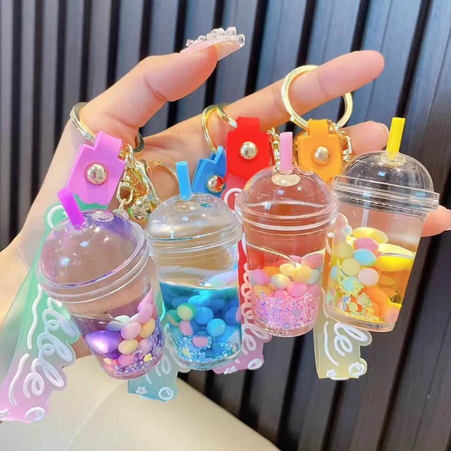 Cute Liquid Pearl Tea Cup Key Chain For - Assorted — wholesale Keychains & Charms by the case
