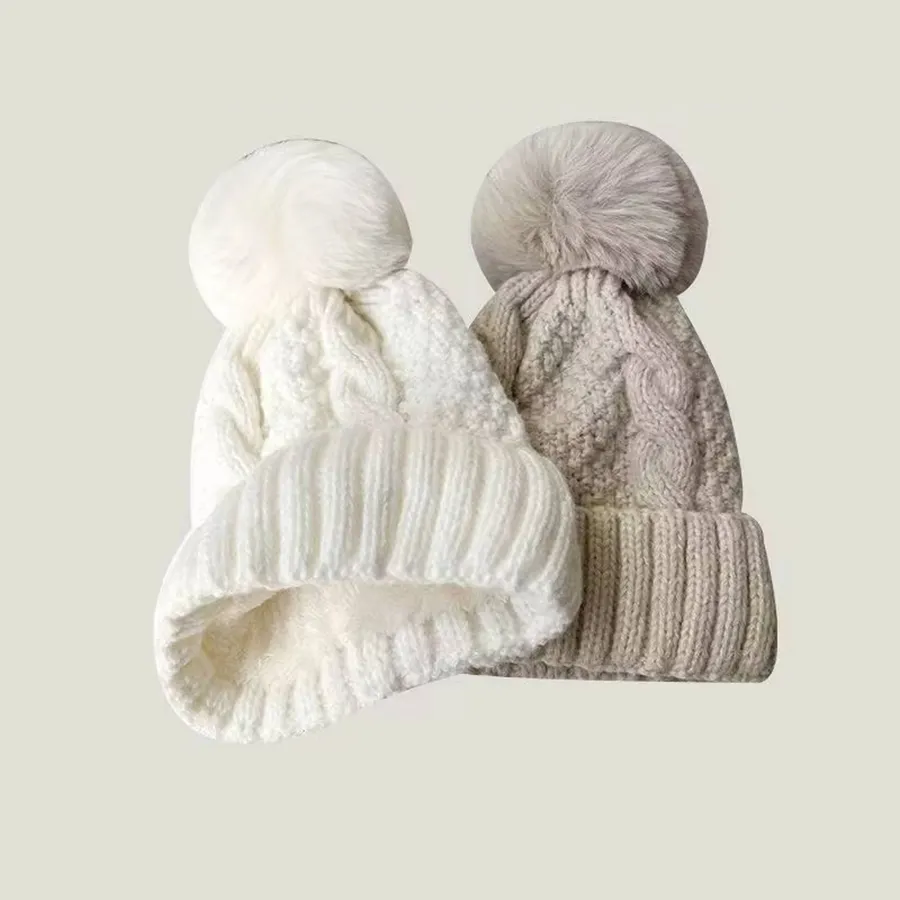 Twist Knitting Pom Pom Beanie Hat For Women's - Assorted — wholesale Apparel & Accessories by the case