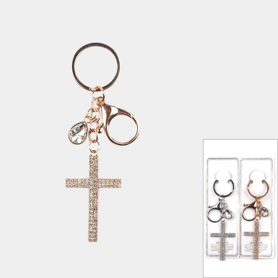 Rhinestone Cross Keychain Charm Pendant In Bulk — wholesale Keychains & Charms by the case