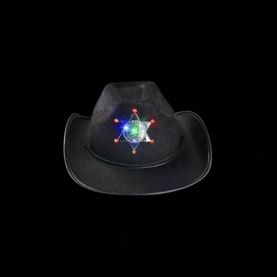 Black Sheriff Hats with Blinking Badge In Bulk — wholesale Apparel & Accessories by the case